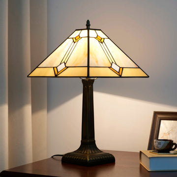 lampe table vitrail tiffany mosaïque géométrique marron décor salon chambre