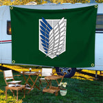 drapeau attack on titan 120x180cm 150x240cm 60x90cm 90x150cm polyester emblème ailes vert foncé decoration