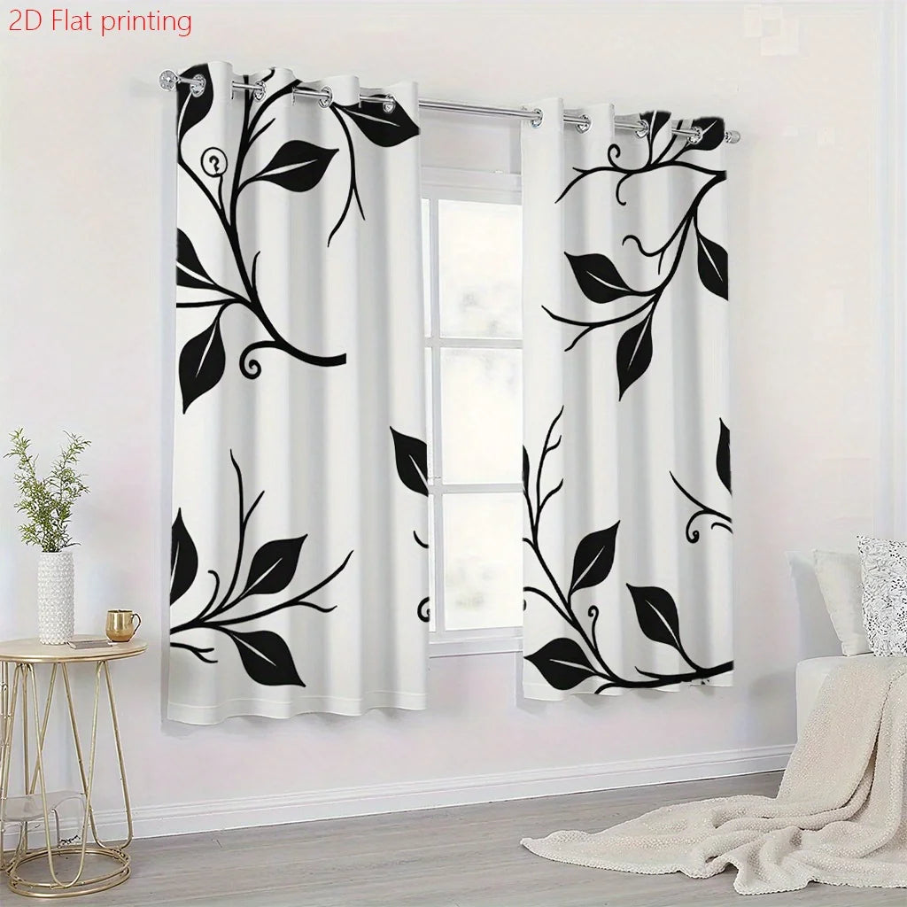 rideaux blanc noir motifs floraux deux panneaux polyester moderne contemporain