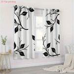 rideaux blanc noir motifs floraux deux panneaux polyester moderne contemporain