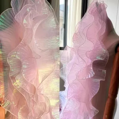 écharpe organza plissée semi transparente rose violet bleu orange élégante geometrique doubleface