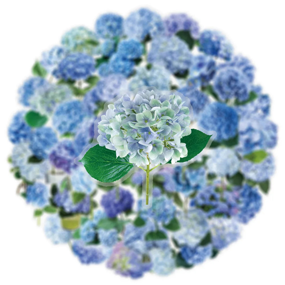autocollants fleurs hydrangeas bleu violet blanc 50pièces bricolage scrapbooking téléphone bagages skateboard imperméables