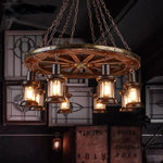 Suspension lumineuse industrielle marron doré verre translucide ampoules métal bois vintage