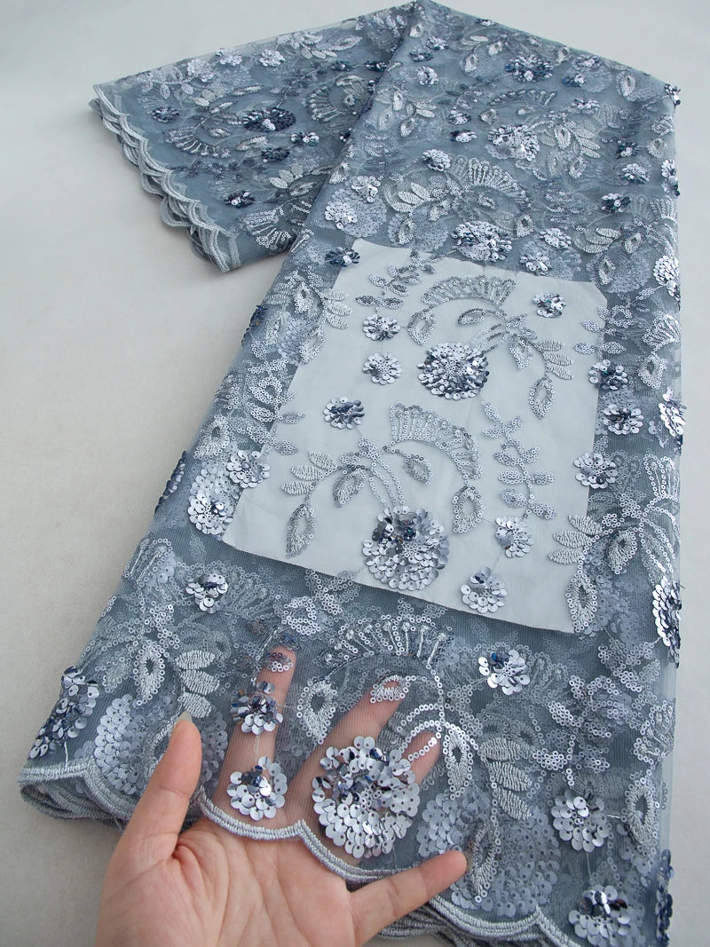 tissu brodé sequins dentelle polyester coton mariage robe cérémonie élégante floral violet rouge