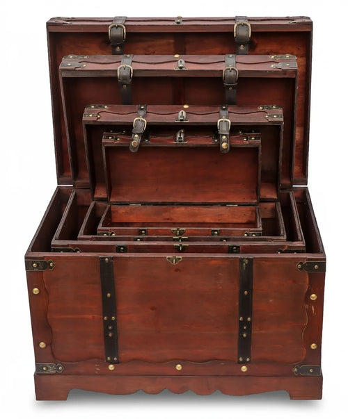 coffre jouets vintage bois massif finition brillante poignées fermeture clavette capacité 10 20l