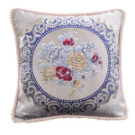 taie d'oreiller polyester broderies florales beige rouge bleu clair marron gris maison hospitalière élégante