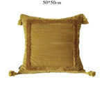 Housse coussin velours rose beige franges vintage 50x50cm lit salon décoration farmhouse élégante