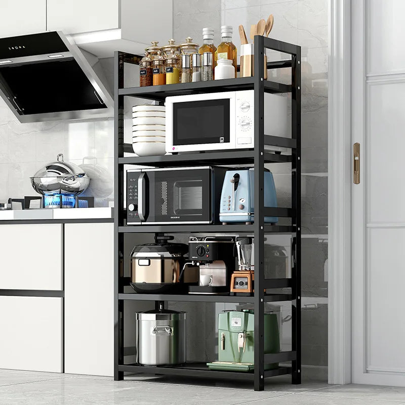étagère rangement noire multifonctionnelle moderne acier inoxydable bambou réutilisable livres plantes