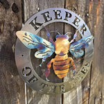 plaque murale métallique abeille coeur or bleu violet moderne artisanal oeilletsKeeperOFtheBEE MINE