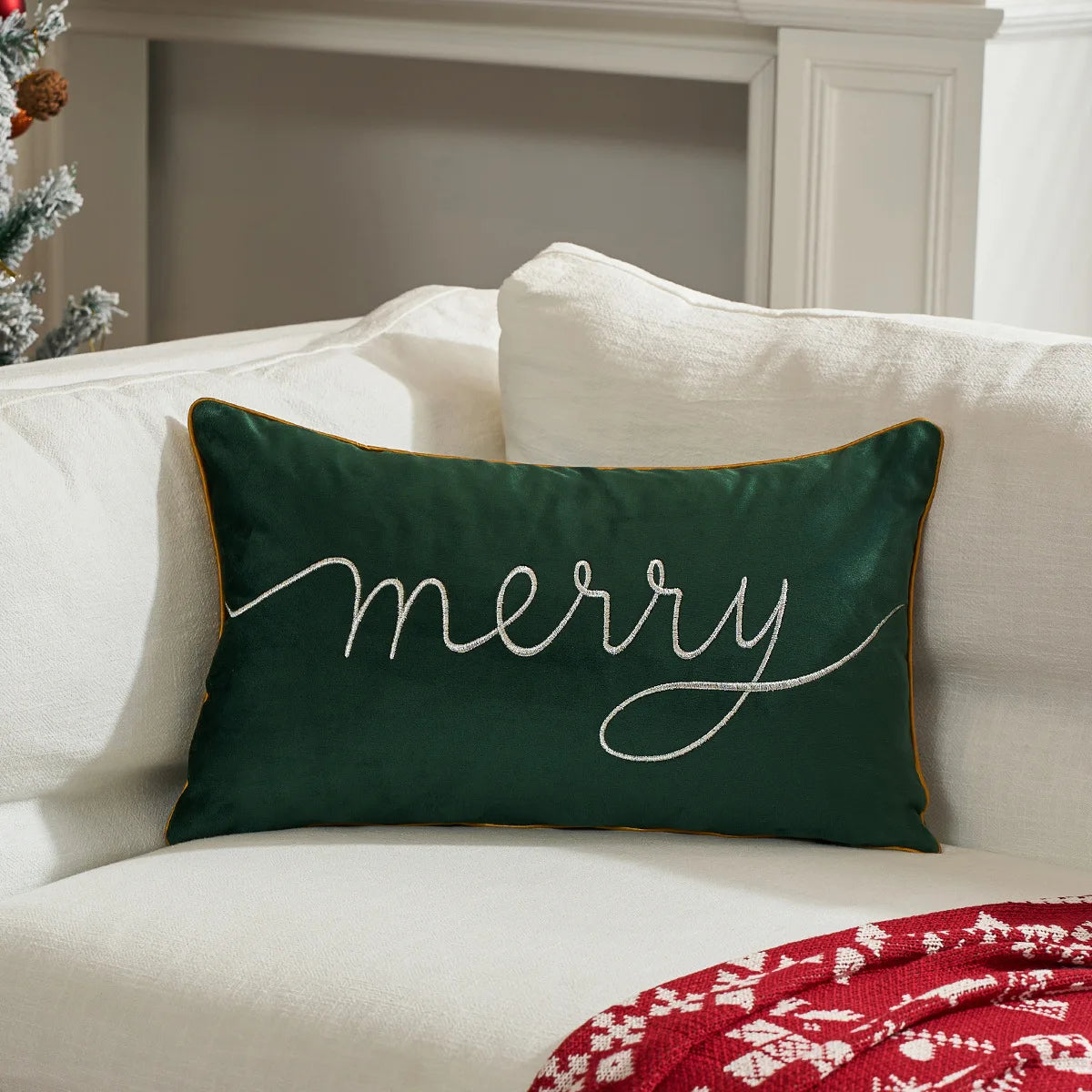 housse coussin brodée lettres noël velours polyester 30x50cm festive decoration voiture