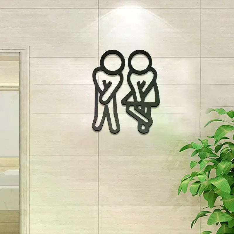 symboles toilettes noir silhouettes minimaliste adhésifs salle bain décoration murale restaurant