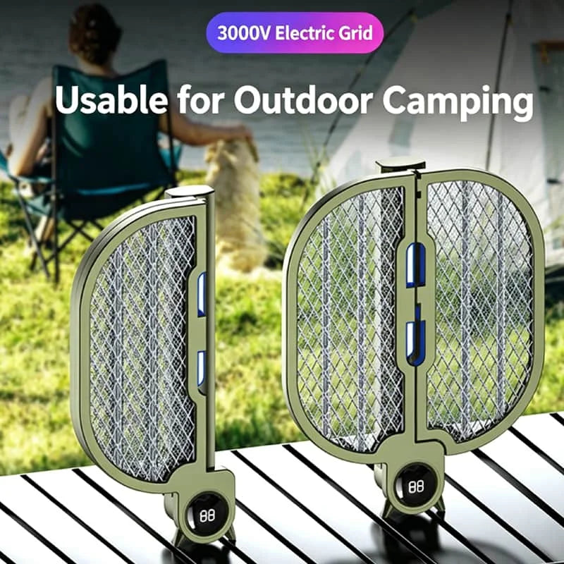 raquette électrique anti moustiques rechargeable pliable uv led moderne portable support mural