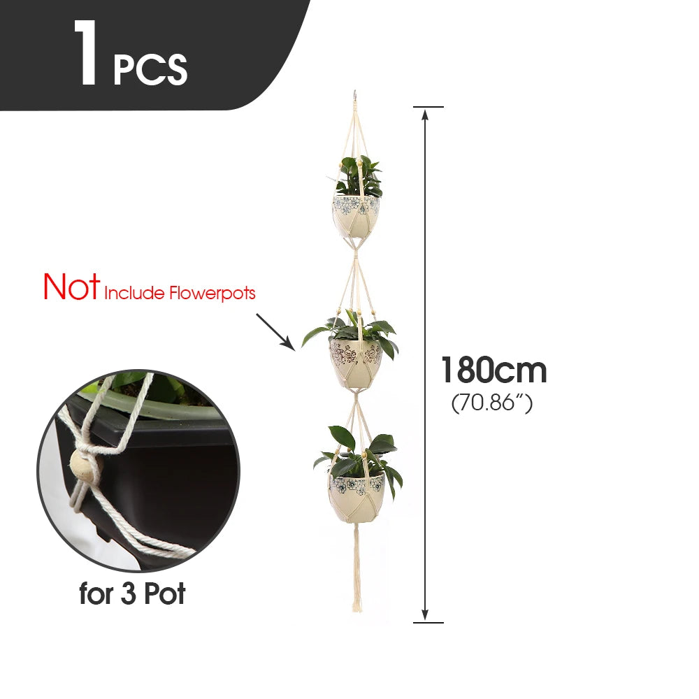 support plante suspendue macramé blanc fait main décoration jardin intérieur boho corde coton