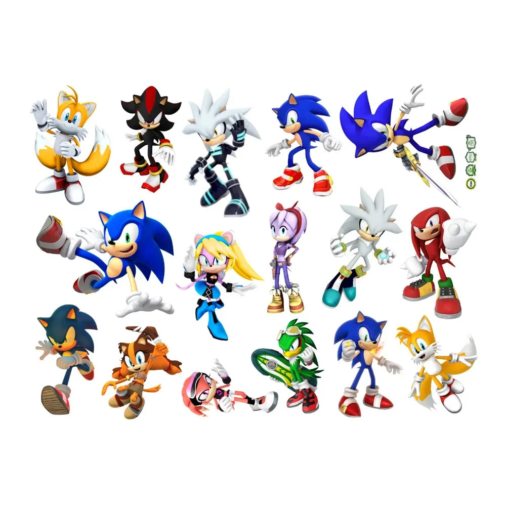 autocollant mural 3d sonic hérisson amis stickers deco chambre enfant pvc bleu