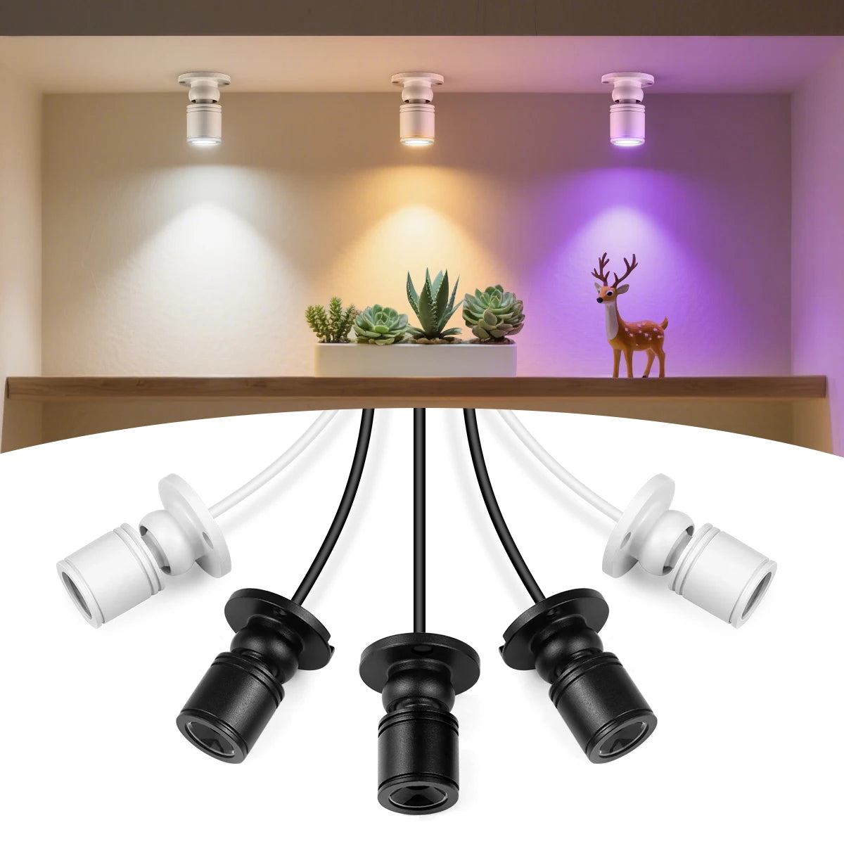 Spotlights LED rotatifs 1W USB 5V Noir Blanc moderne interrupteur ON/OFF