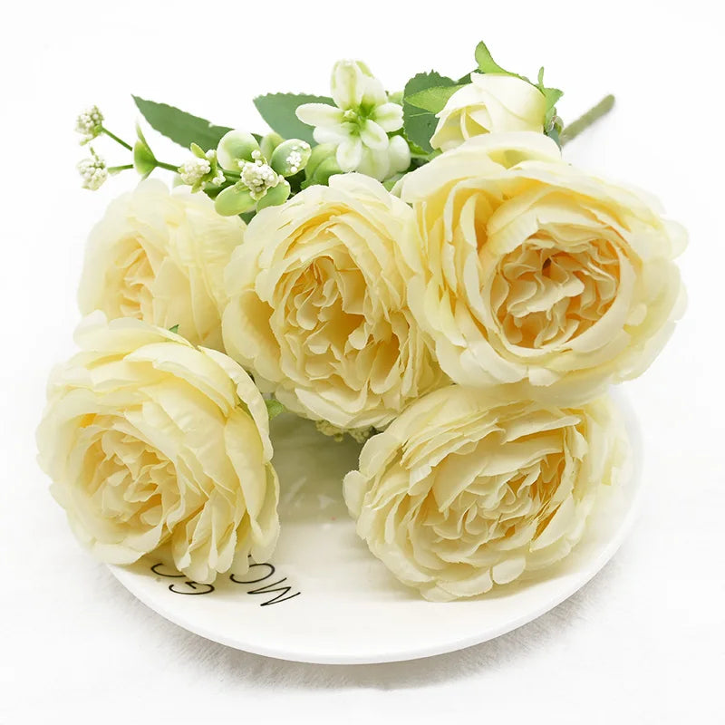 bouquet fleurs artificielles pivoine moderne blanc rose bleu clair mariage anniversaire décoration extérieureintérieur