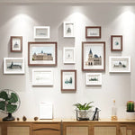cadres photo bois teak noir blanc modernes minimalistes différents grille positionnement