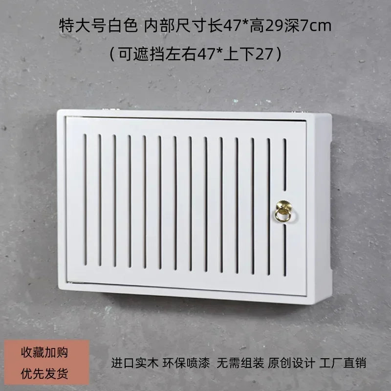 boite rangement murale routeur wifi bois poignée dorée grille