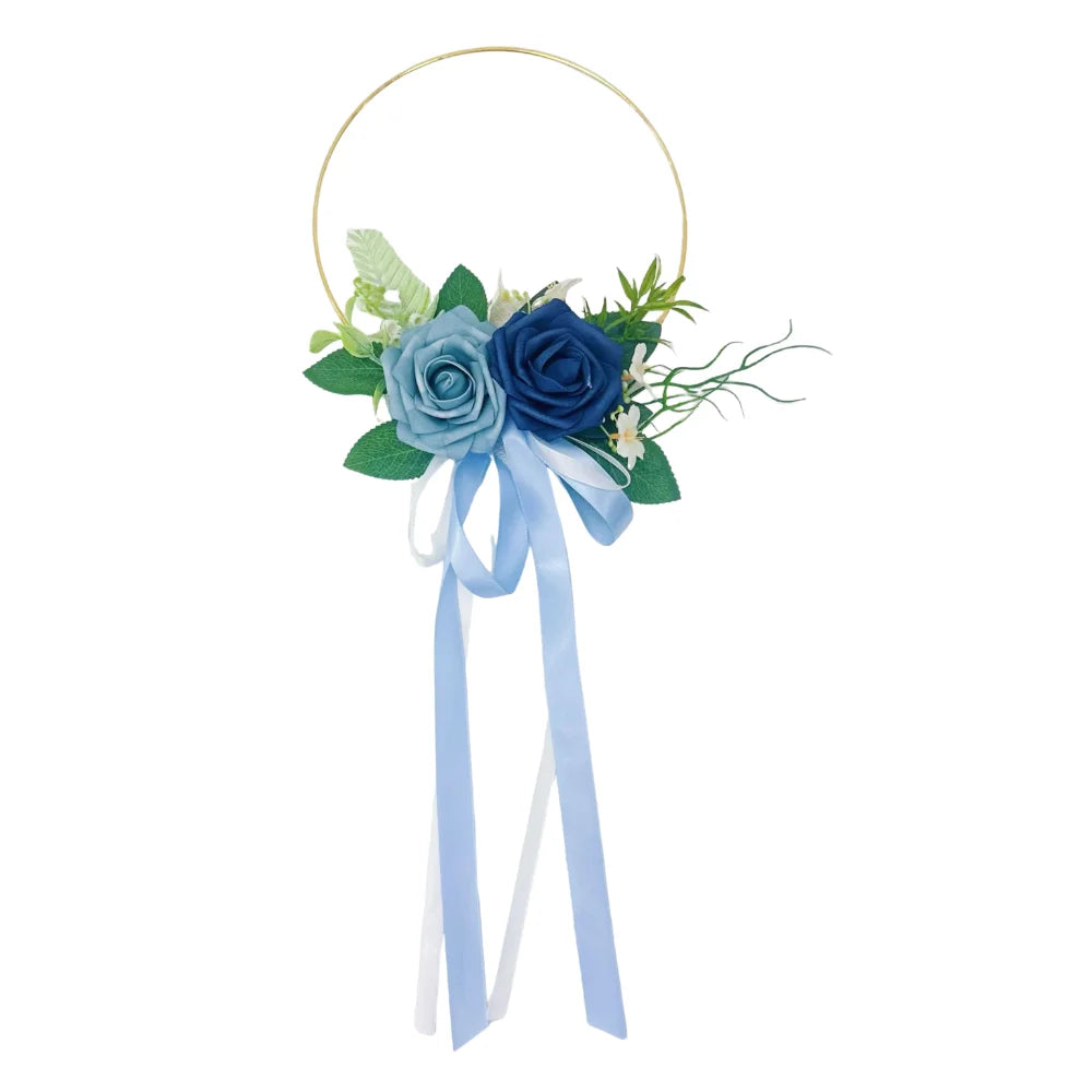 accessoires mariage bohème fleurs artificielles roses feuilles vertes rubans cercles dorés demoiselles honneur