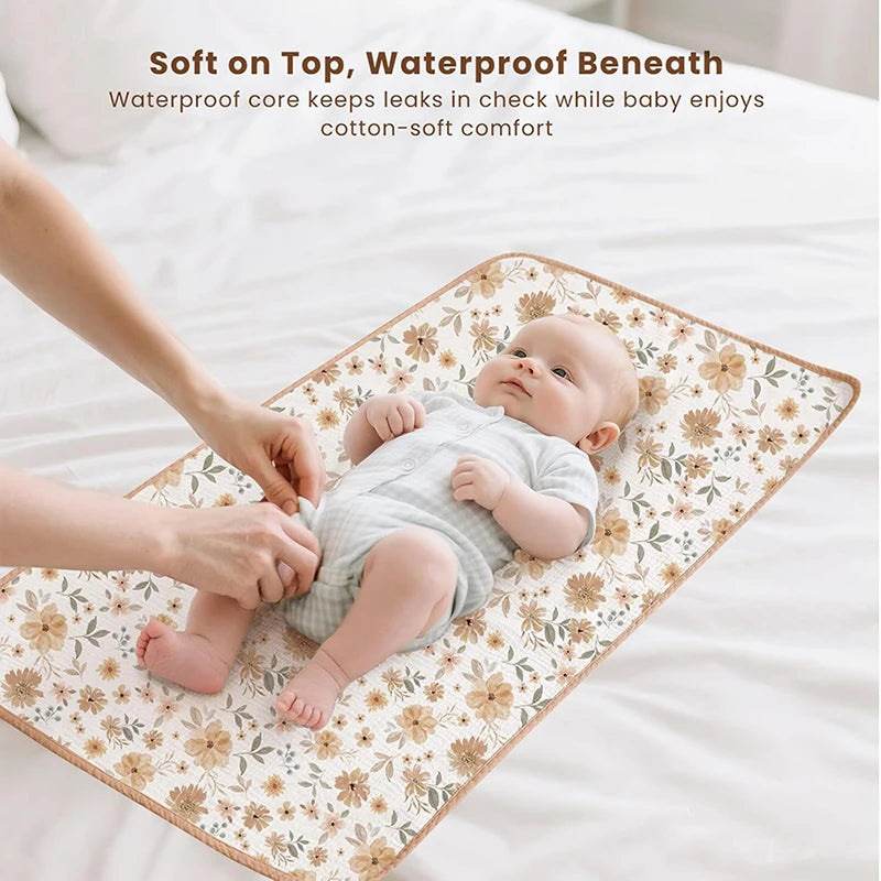 tapis change bébé fleurs animaux coton muslin couche impermécable doux moderne trisousse terry