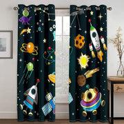 rideau enfant motif espace planets astronautes bleu occlusif cartoon erotique