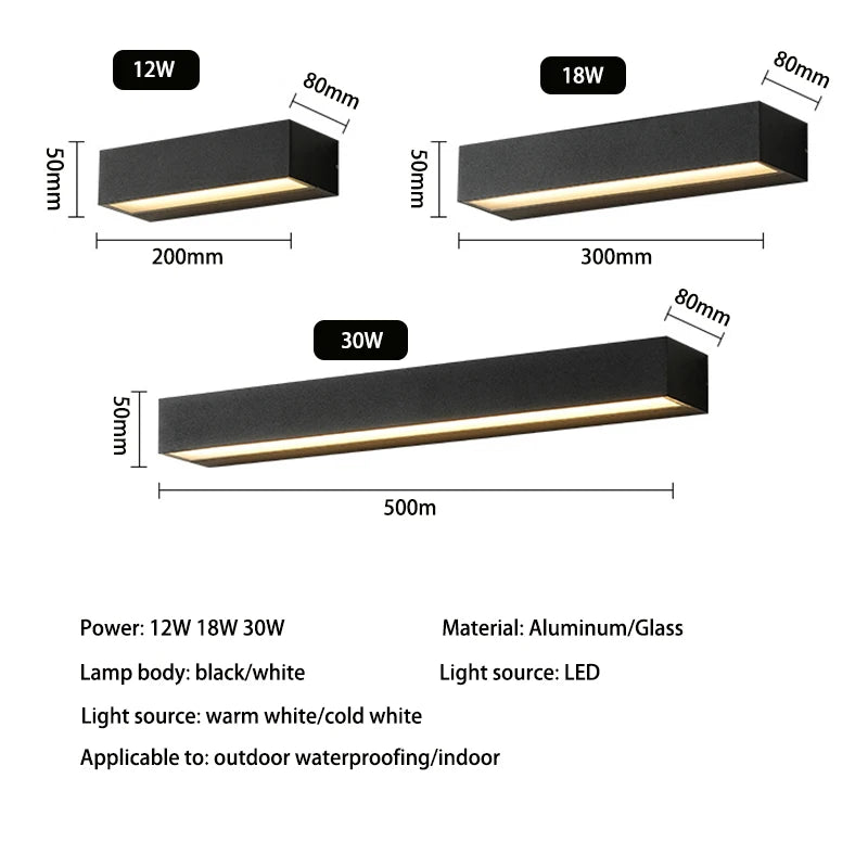 applique murale led moderne étanche ip65 noir blanc vis fixations
