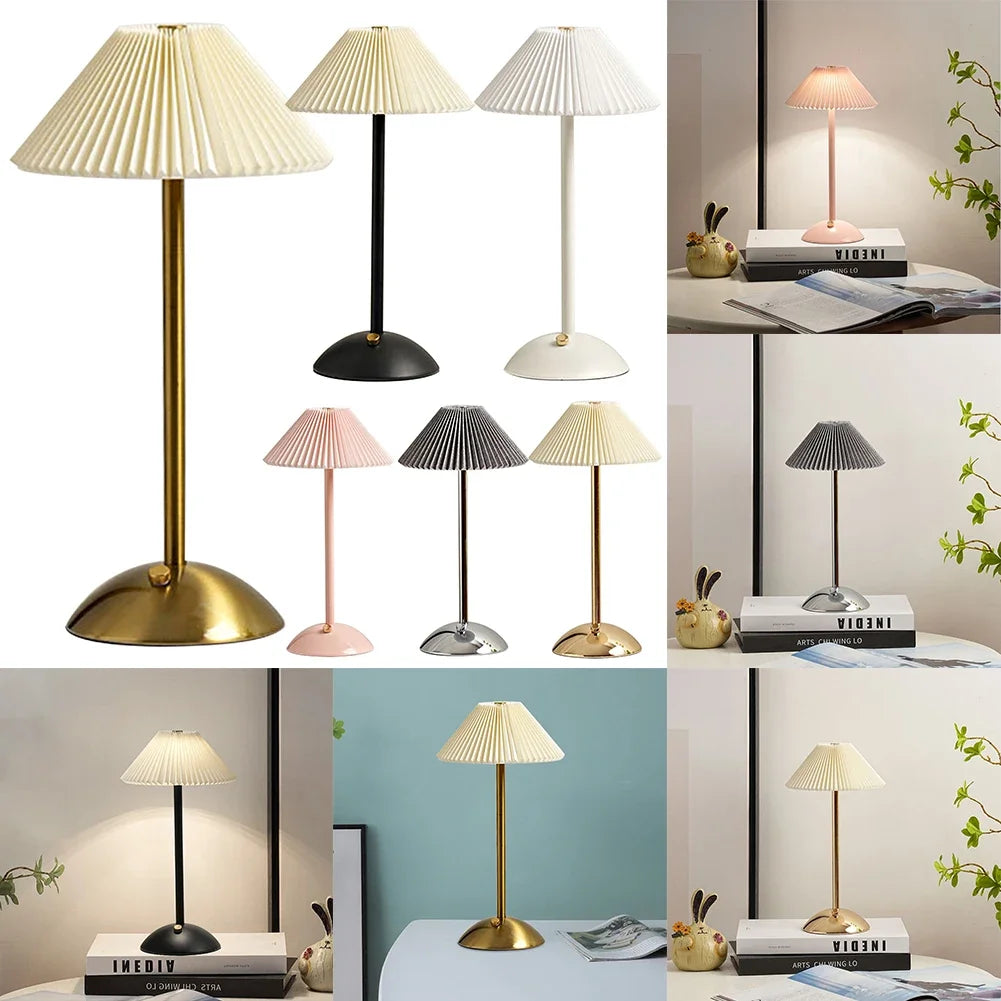 lampe table plissée or noir rose gris moderne rechargeable via usb chambre salon