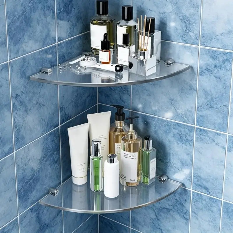 étagère angle transparente moderne fixée clips métalliques pliable mur douche salle bain acrylique sans