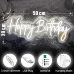 Enseigne LED néon Joyeux Anniversaire éteinte montrant design acrylique