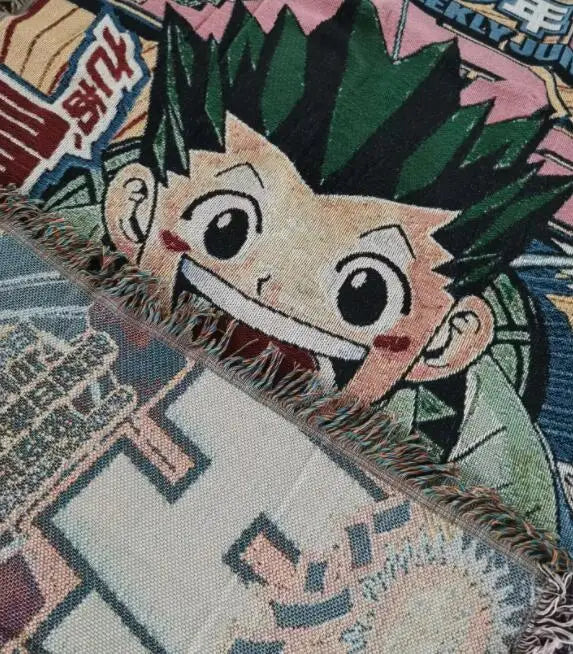 tapisserie anime personnages japonais texte bordure frisée portable voyage maison