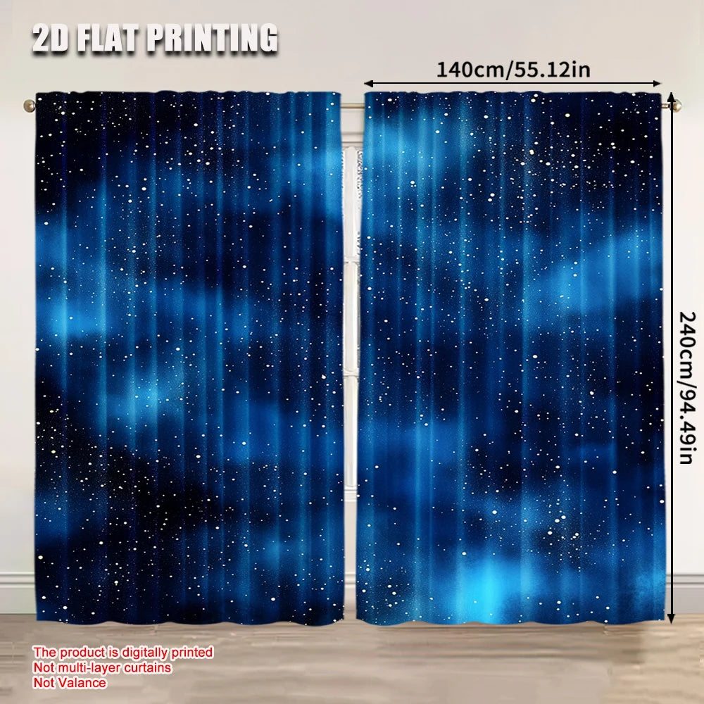 rideau deux pièces étoiles nuages bleu blanc moderne tringle polyester