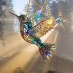 pendentif oiseau multicolore mosaïque artisanale opacité chaîne dorée extérieur maison