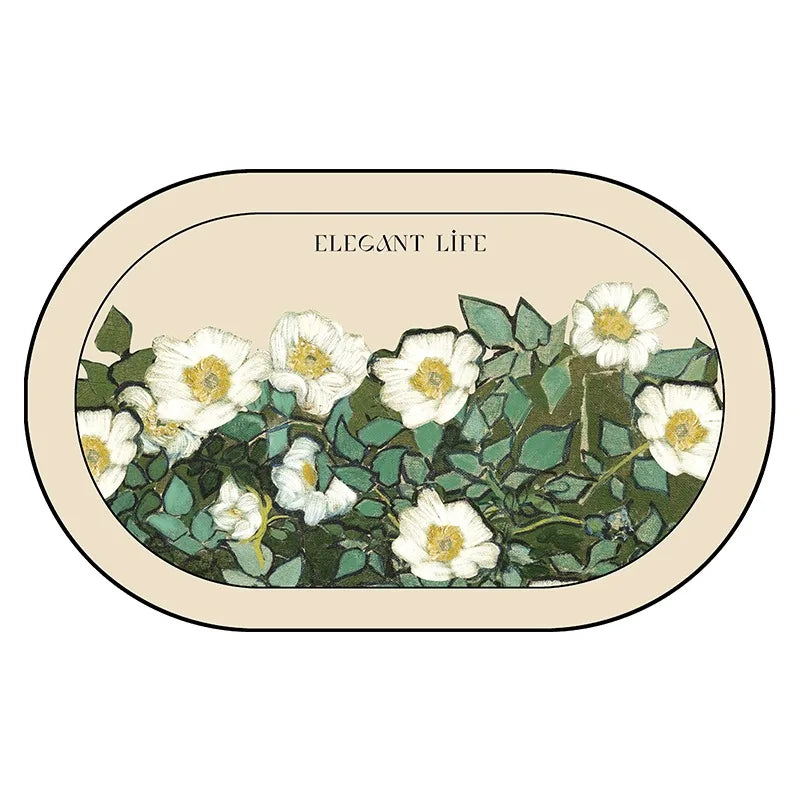 tapis table beige noir résistants chaleur imperméables lavables fleurs stylisées texture cuir classique élégant