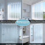 rideau douche moderne transparent motifs géométriques blancs anneaux respectueux l'environnement