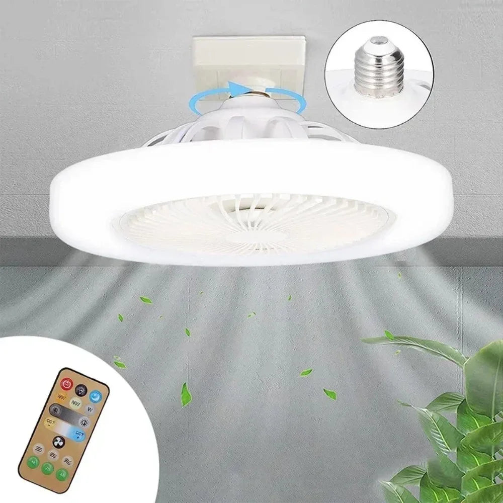 ventilateur plafonnier led moderne blanc grille télécommande ampoule e27 fixations vis silencieux chambre salon