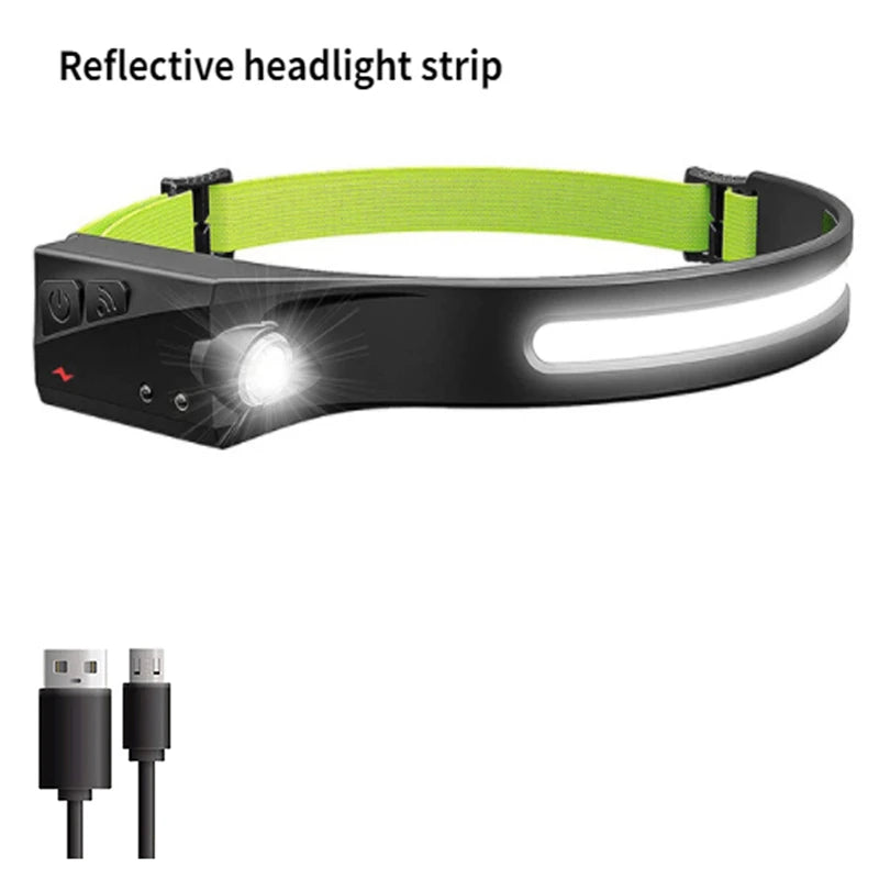 lampe frontale rechargeable led usb camping pêche nuit course silicone élastique multifonctionnelle