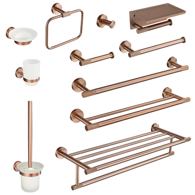 ensemble accessoires salle bain métal or rose moderne porte serviette savon brosse dents