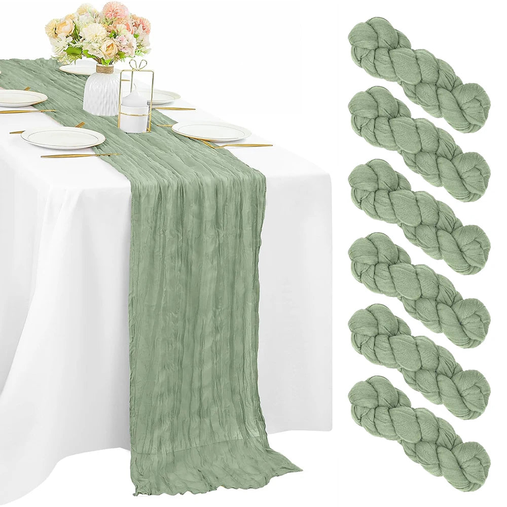 ruban table crêpe plissé vert olive bleu clair rose pâle boho élégant décoration mariage