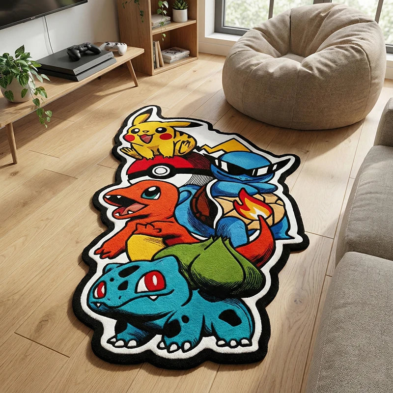 tapis multicolore pokémon pikachu charmander bulbasaur squirtle enfant chambre salon decoration
