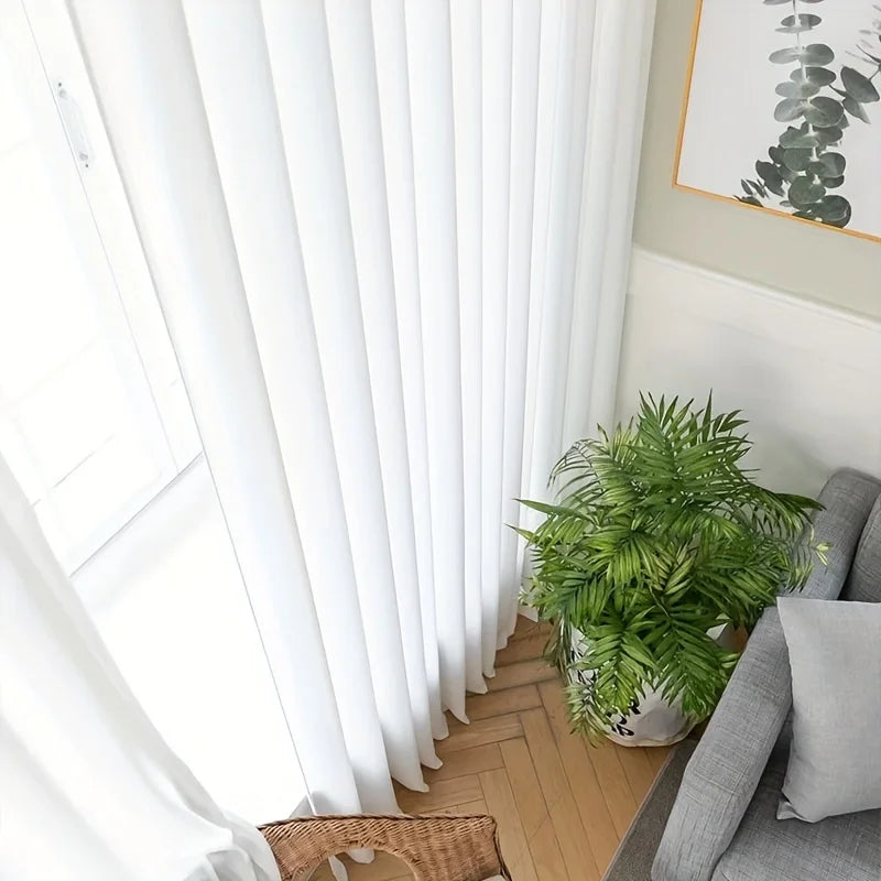 rideau moderne transparent blanc uni polyester fenêtre française installer h175cm h245cm h265cm h300cm