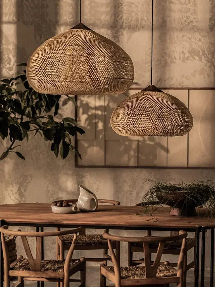 suspension lumineuse pendentif rotin noir moderne salon cuisine chambre
