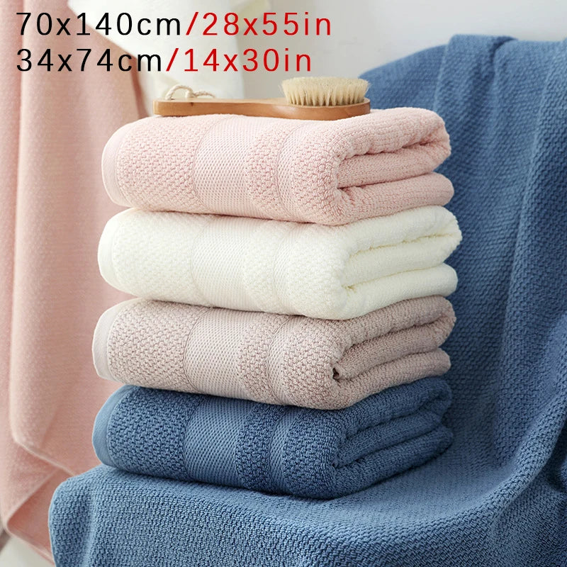serviettes bain coton rose clair blanc bleu marine rayures horizontales classiques 70x140cm 34x74cm