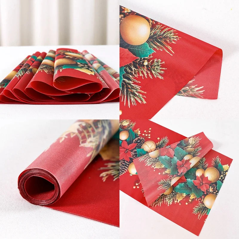 table noël polyester motifs noël père noël renne flocons or rouge blanc hiver traditionnelle