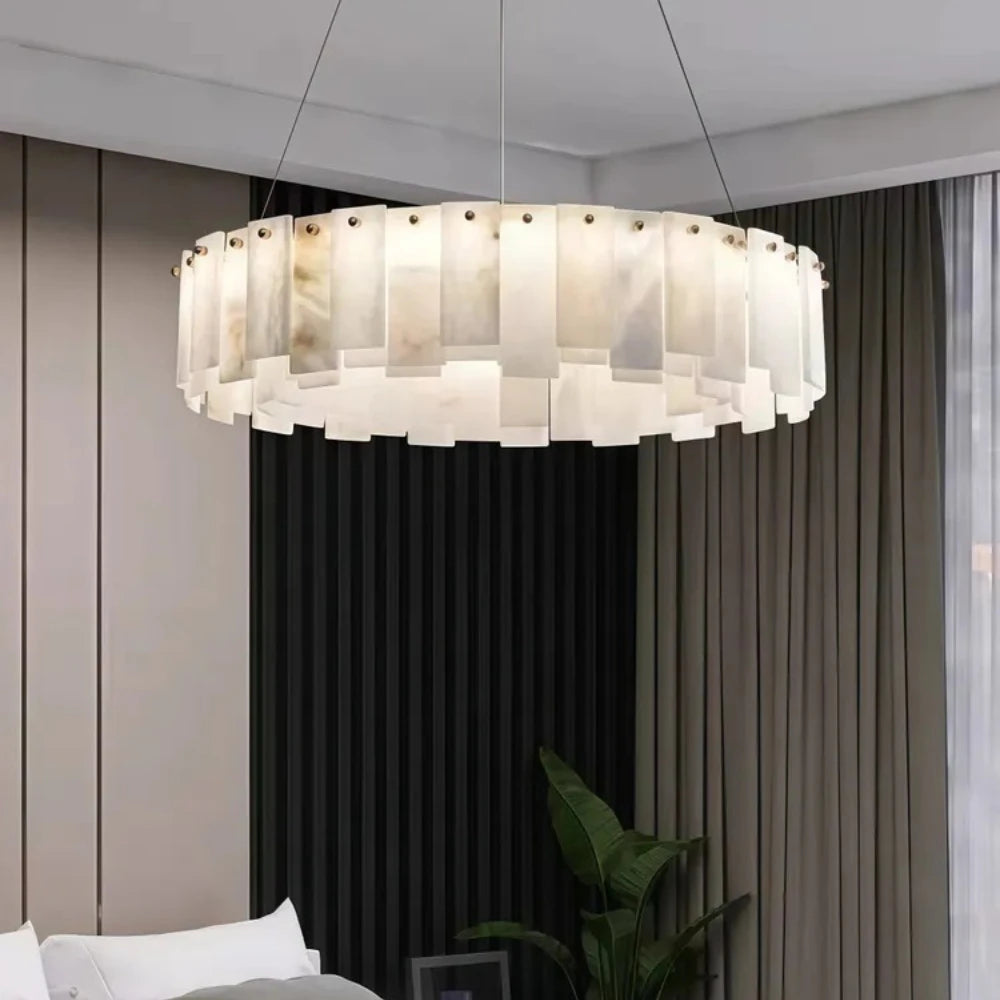 lustre suspension moderne marbre blanc doré lampe suspendue salon luxe table manger élégant