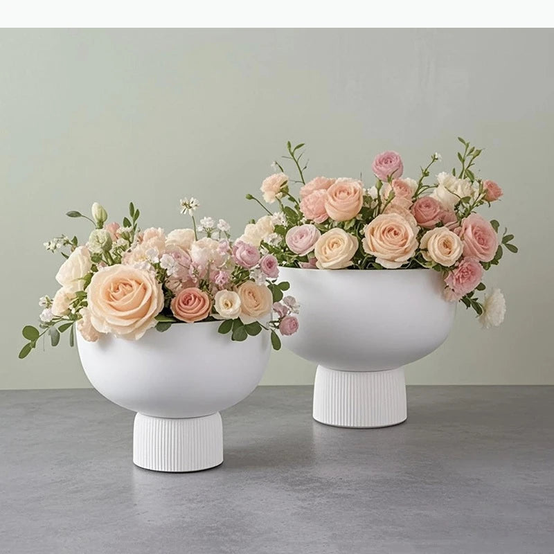 vase moderne blanc noir rayures opalescent table decoration fleurs artificiellements inclusées