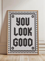 affiche murale hexagone moderne minimaliste noir blanche points bordure rectangle vertical
