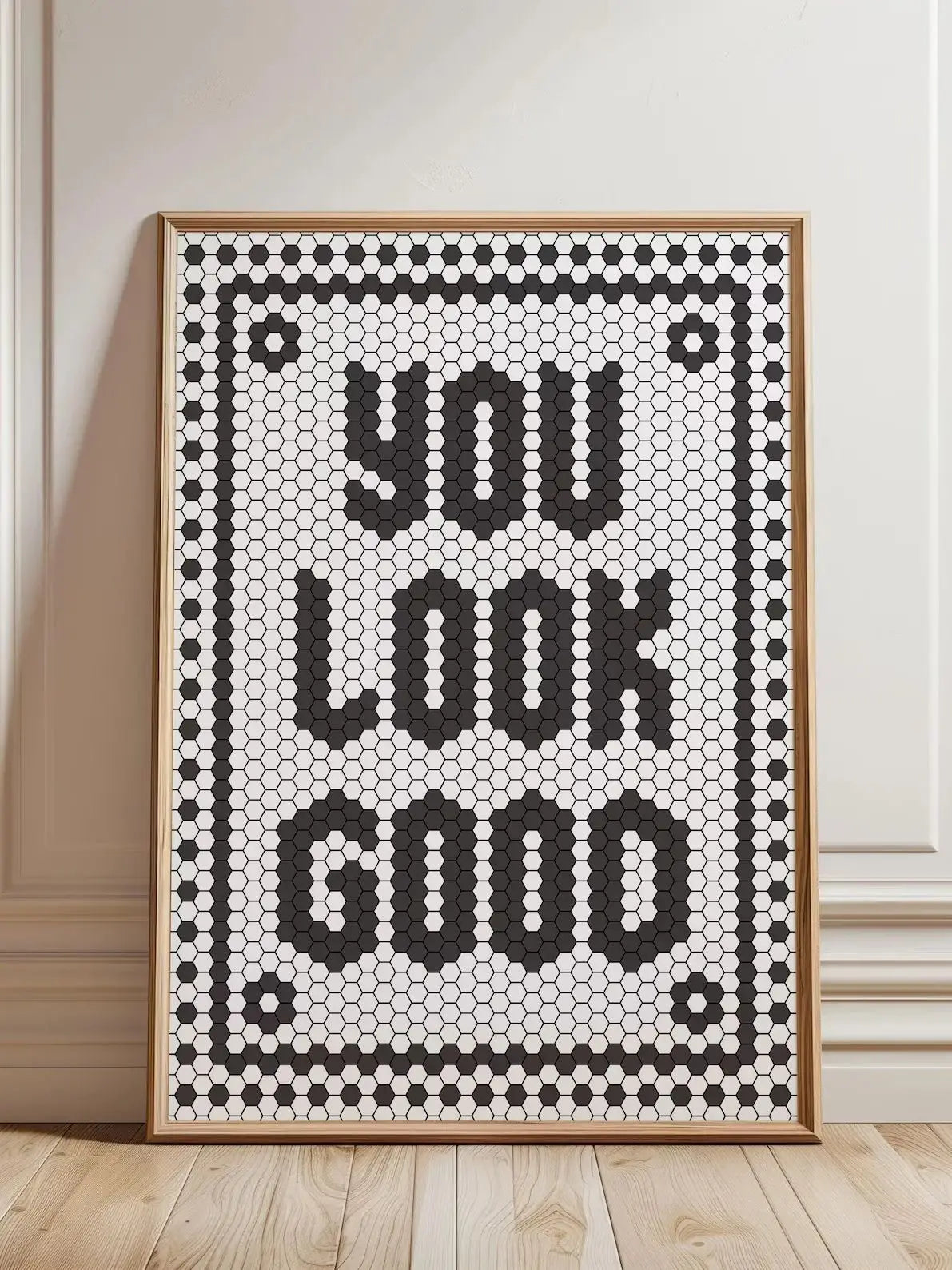 affiche murale hexagone moderne minimaliste noir blanche points bordure rectangle vertical