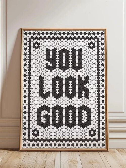 affiche murale hexagone moderne minimaliste noir blanche points bordure rectangle vertical