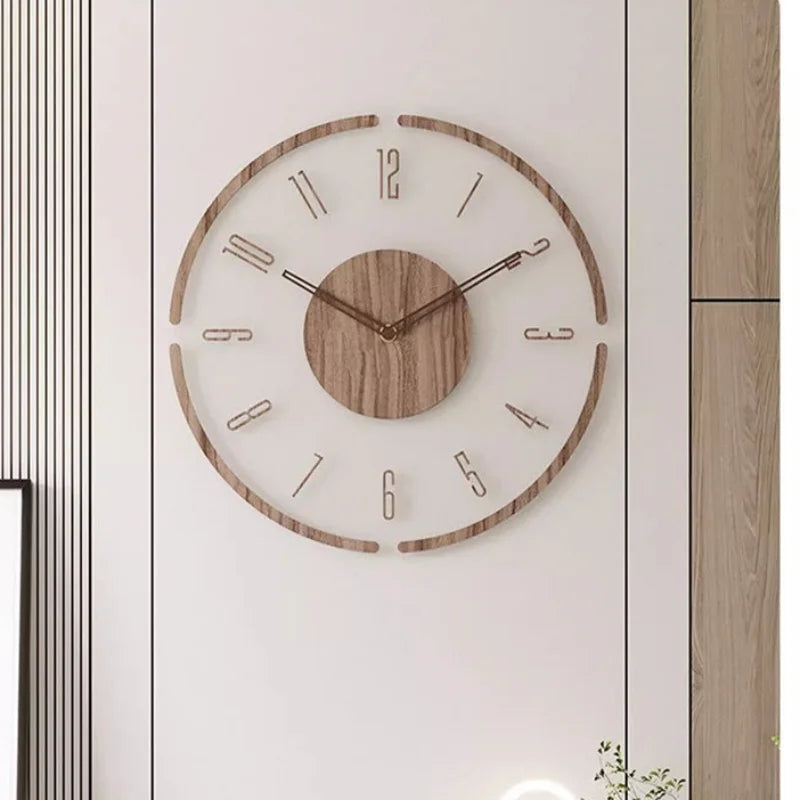 horloge murale moderne aiguille quartz bois clair blanc doré minimaliste 30cm translucent