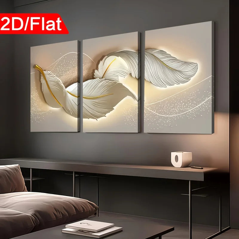 peinture abstraite moderne toile feuilles stylisées cadre doré salon chambre blanc grisclair